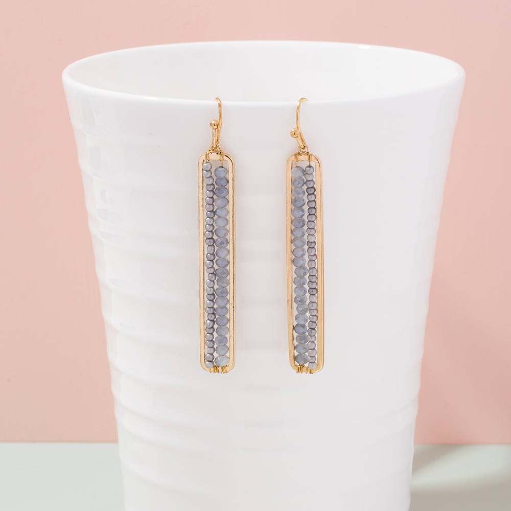 Gray Beaded bar earrings Vertical bar earrings Double Line Etsy