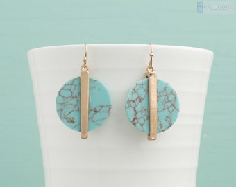 Turquoise earrings, Rose quartz earrings, White marble earrings, Geometric Circle earrings, Dainty earrings, , Bridesmaid gift