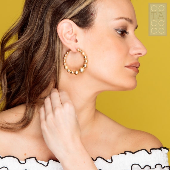 Gold Hoop Ball Earrings – zahana