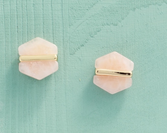 Rose quartz earring, Turquoise earrings, White marble earrings, Hexagon stud earring, Geometric earring, Minimalist earring, Bridesmaid gift