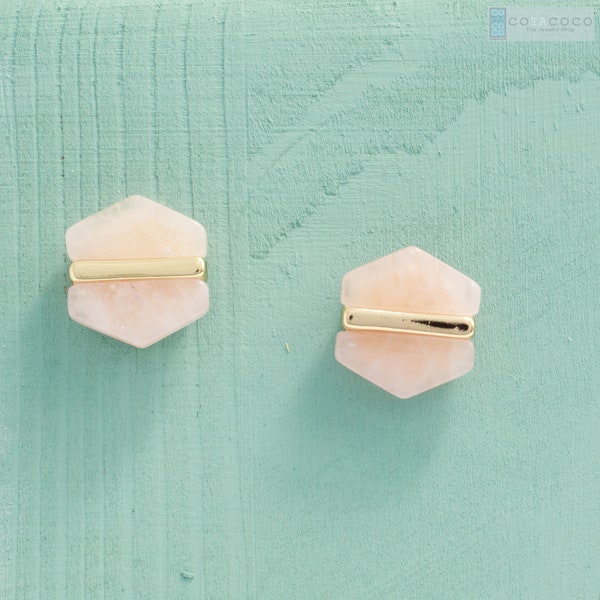 Rose quartz earring, Turquoise earrings, White marble earrings, Hexagon stud earring, Geometric earring, Minimalist earring, Bridesmaid gift