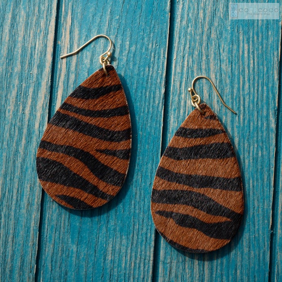 Zebra Pattern Cowhide Earrings Leather Earrings Statement