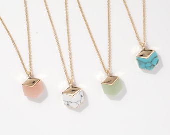 Hexagon with gold accent pendant Necklace, Turquoise necklace, Raw quartz necklace, Dainty necklace, Geometric necklace, Unique gifts