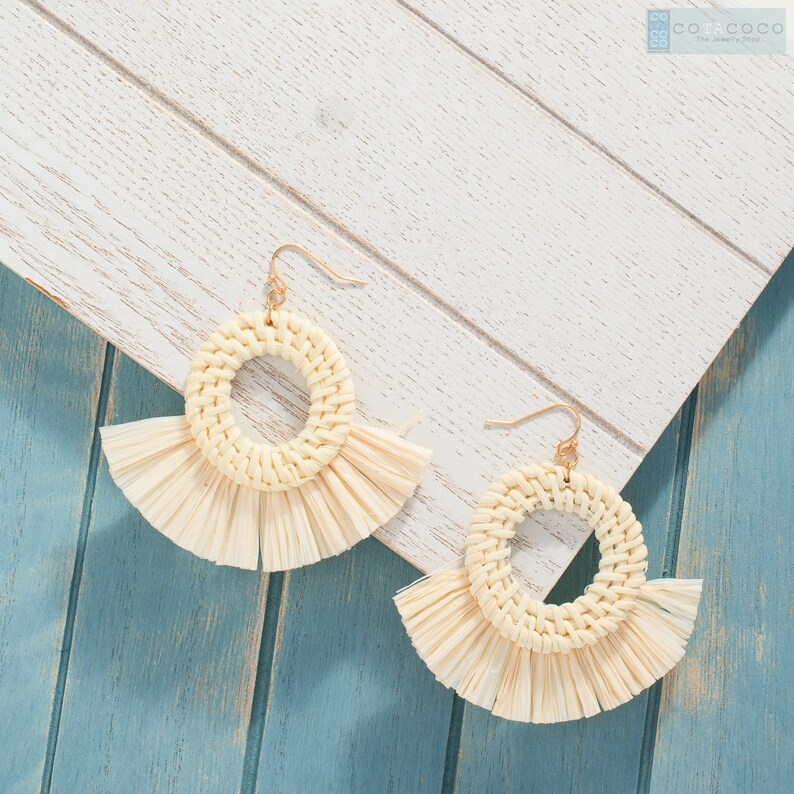 Colored Straw Raffia tassel earrings Statement earrings Etsy