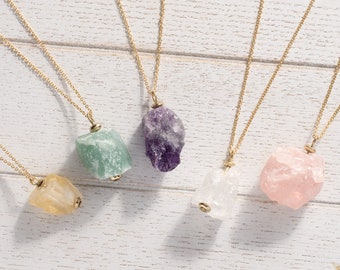 Rose quartz necklace, Raw quartz necklace, Natural Rough pendant, unique gifts, Crystal necklace, Bridesmaid gifts, Dainty necklace Citrine