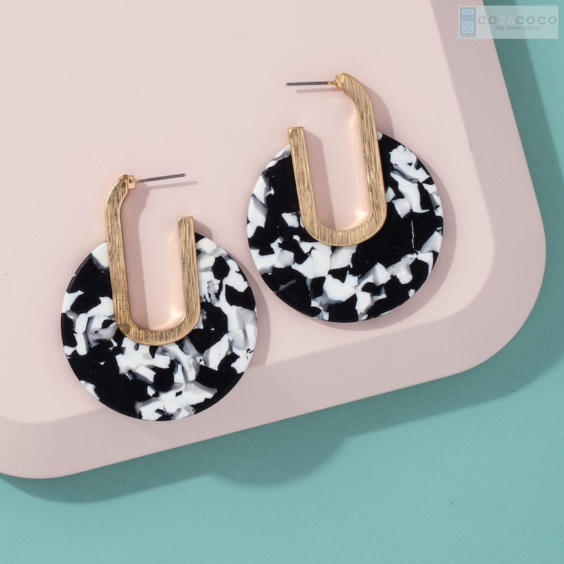 Matte Acrylic earrings Tortoise earrings Disc stud earrings | Etsy