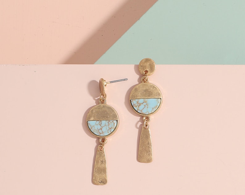 Turquoise earrings, Geometric earrings, Statement earrings, Dainty stud earrings, Birthday gift, Bridesmaid gifts, Unique gifts, Minimalist 