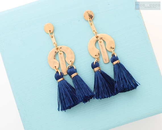 Navy blue tassel earrings online