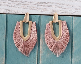 Statement earrings, Tassel earrings, Fringe stud earrings, Arch tassel earrings, Dainty earrings, Pentagon Geometric earrings, Unique gifts