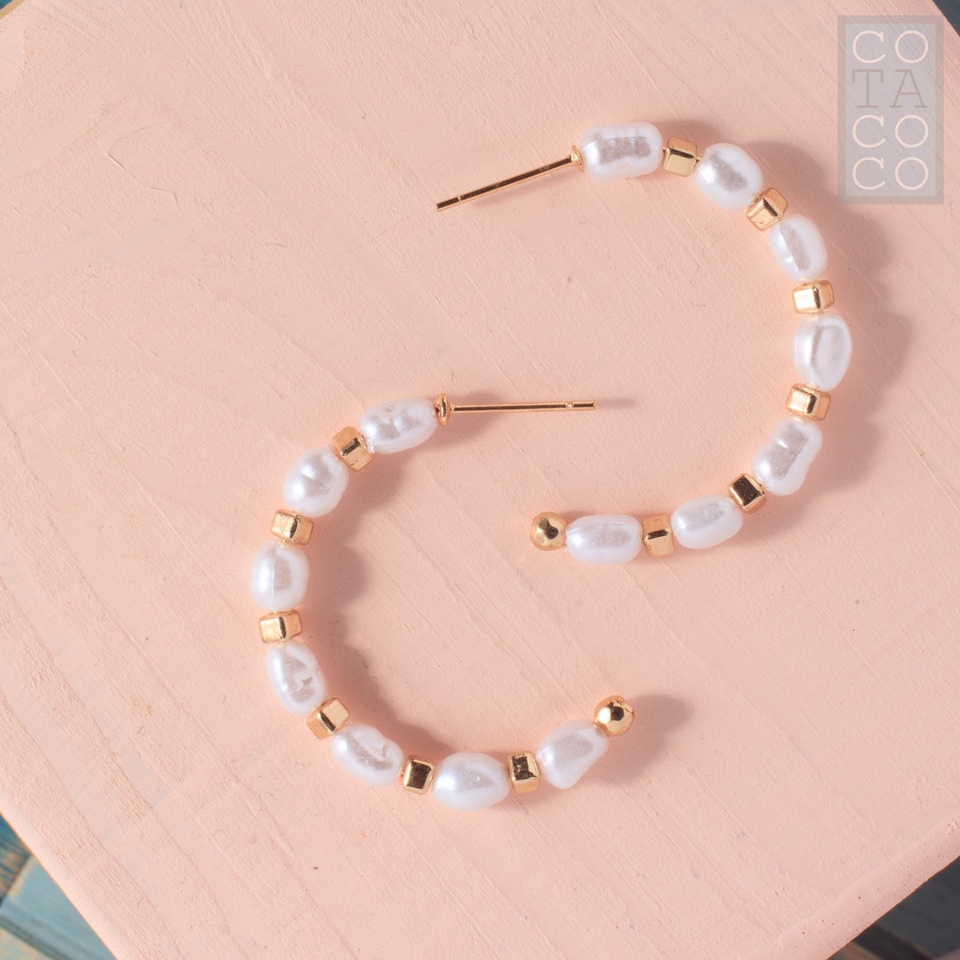 Pearl Hoops Earrings Pearl Beaded Earrings Bridesmaid Earrings Gift for