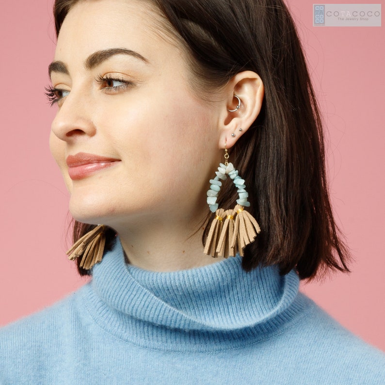 Suede Tassel Earrings Statement Earrings Leather Fringe Etsy