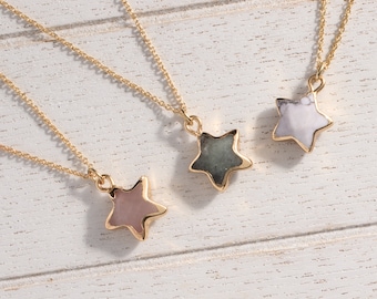 Star pendant necklace, Rose quartz Necklace, Gemstone necklace, Minimalist necklace, Birthday gifts, Bridesmaid gift, Dainty necklace