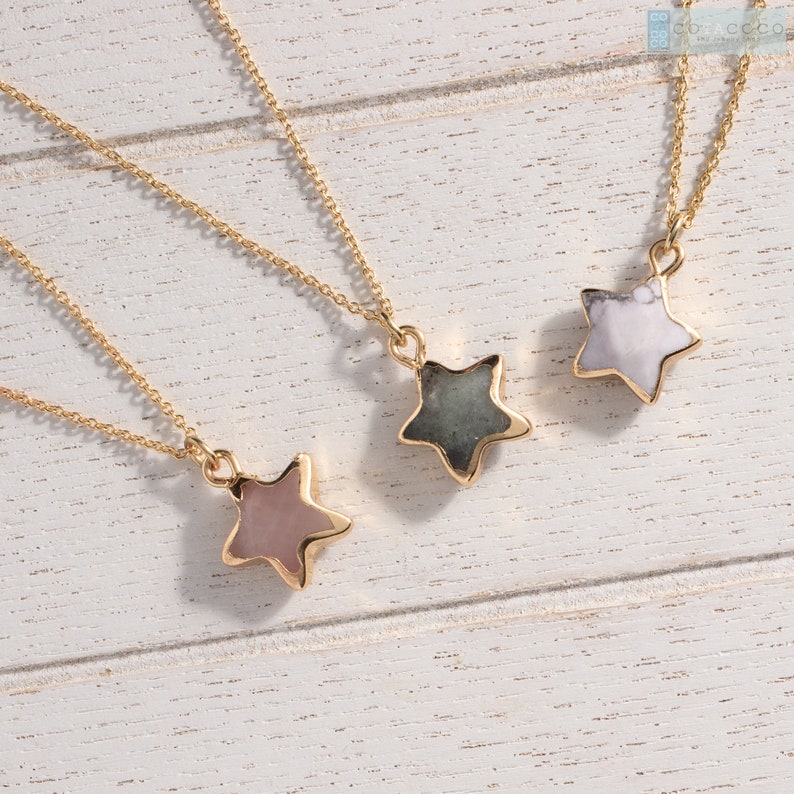 Star pendant necklace, Rose quartz Necklace, Gemstone necklace, Minimalist necklace, Birthday gifts, Bridesmaid gift, Dainty necklace image 1