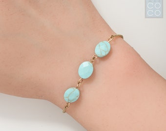 Turquoise bracelet, 3 Gemstone bracelet, Minimalist bracelet, Labradorite bracelet, Adjustable bracelet, Pull tie bracelet, Heal crystal