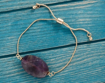 Raw quartz bracelet, Crystal bracelet, Dainty bracelet, Adjustable bracelet, Pull tie bracelet, unique gifts, Amethyst bracelet