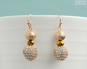 Crystal ball dangle earrings, Disco ball dangle drop earrings, Minimalist earring, Geometric earrings, Bridesmaid earrings, Dainty earrings