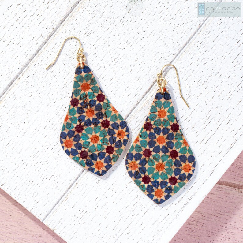Moroccan Pattern Cork Earrings Statement Earrings Kite Etsy