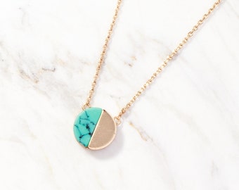 Half moon necklace, Turquoise pendant necklace, Round Necklace, , Dainty necklace, Geometric necklace,Bridesmaid necklace. Unique gifts