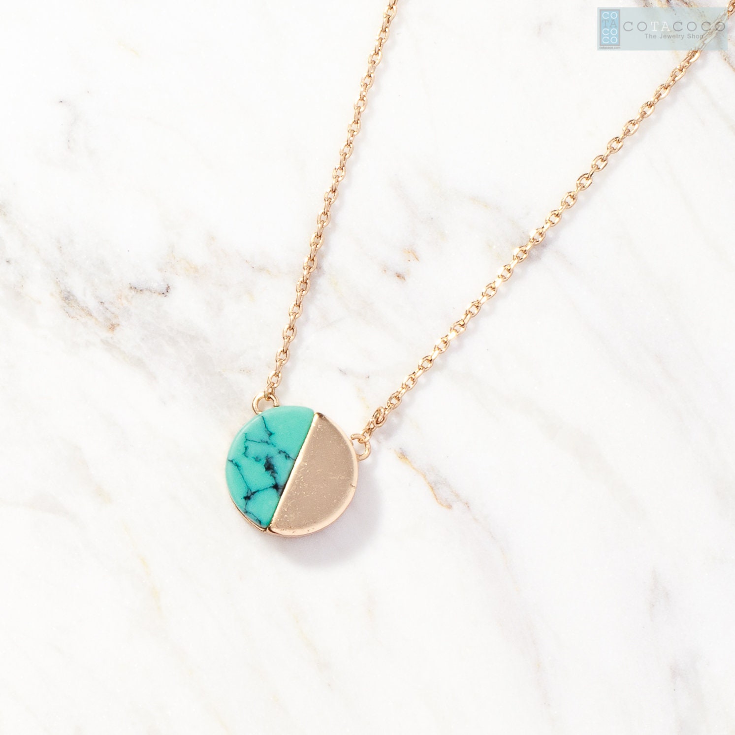 Half Moon Necklace Turquoise Pendant 