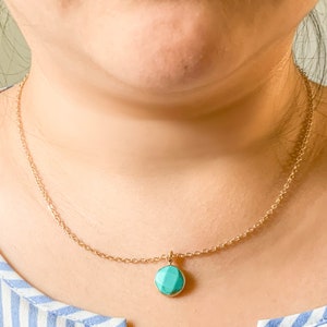 Collier de quartz rose, collier pendentif en pierre précieuse ronde, collier turquoise, collier minimaliste, cadeaux danniversaire, cadeau de demoiselle dhonneur image 3