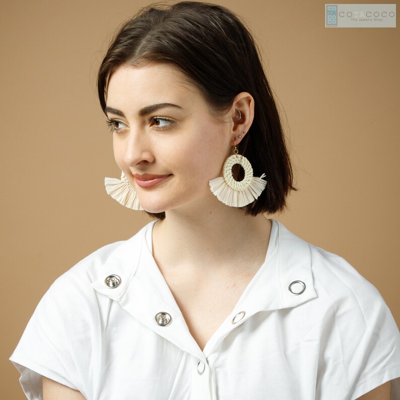 Colored Straw Raffia Tassel Earrings Statement Earrings Etsy