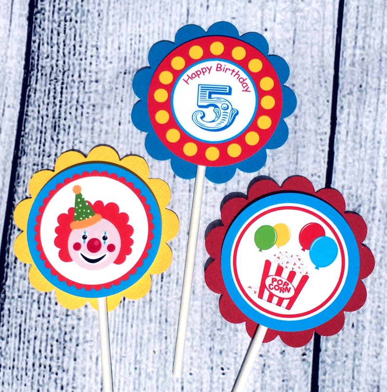 Carnival Party Supplies set of 12 Carnival Personalized Cupcake Toppers - Carnival Party Decorations Custom Cupcake Toppers