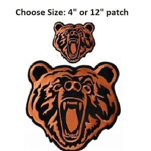 May include: Brown and black bear head patch with an open mouth and sharp teeth. Choose Size: 4" or 12" patch.