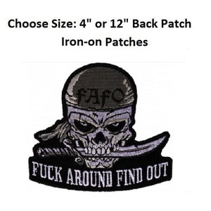 Pirate Skull F*CK AROUND and Find Out FAFO 4" or 12" iron on Back patch (K28)