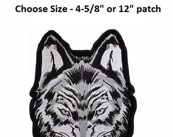 Choose Size WOLF HEAD 4-5/8" or 12" iron on back patch