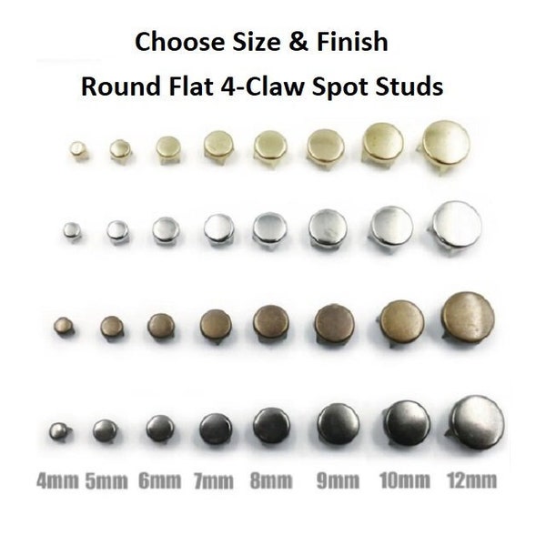 Choose Width & Metal Finish Pkg of 20 ROUND FLAT 4-spike Spot Studs 3mm to 12mm