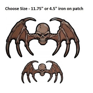Choose Size BROWN SKULL w/ Bat Wings 4.5&quot; or 11.75&quot; iron on Back patch (T45)