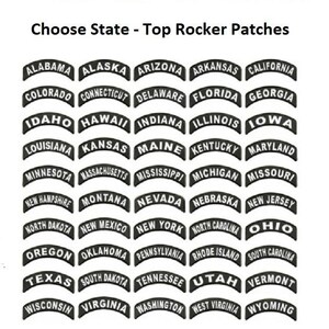Choose US STATE Top Rocker 4&quot; x 1.75&quot; (1&quot; wide) iron on Patches Biker Vest