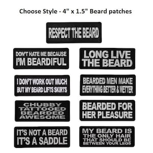 Choose Style BEARD Themed 4&quot; x 1.5&quot; iron on embroidered patches (K4)