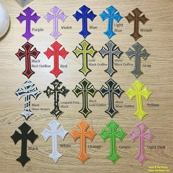 Cross Patch Mixed Colors Embroidered Patches Iron on Applique Embroidery Accessory, 10 Pieces Cross Embroidered Patches Mixed Colors Applique Cross