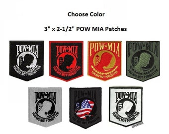 CHOOSE COLOR Pow Mia You Are Not Forgotten 3" x 2.5" Military Veteran iron on patch (K2)