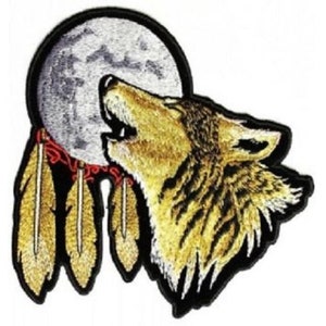 Choose Size HOWLING WOLF MOON Dreamcatcher 3.5&quot;, 6&quot;, or 12&quot; iron on back patch