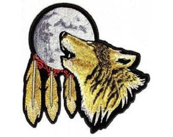 HOWLING WOLF MOON Dreamcatcher 3.5", 6", or 12" iron on back patch