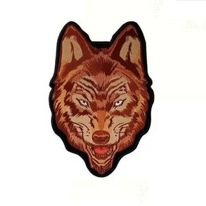 BROWN WOLF HEAD Small 4.6&quot; x 3&quot; or Large 8.25&quot; x 12&quot; iron on back patch