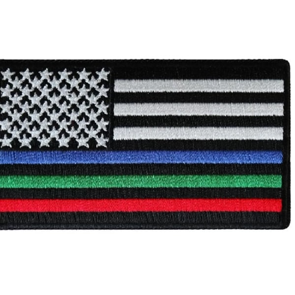 Thin BLUE GREEN RED Line American Flag 3.5" x 2.1" iron on patch (6764) Police Military Firefighters (F17)