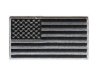 BLACK and GRAY American Flag 4" x 2.2" iron on patch (4953) (C3)