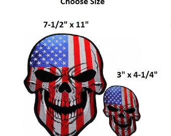 USA American Flag & Skull Iron-On Patch - Blue Lives Matter Design For Jackets, Bags & Hats