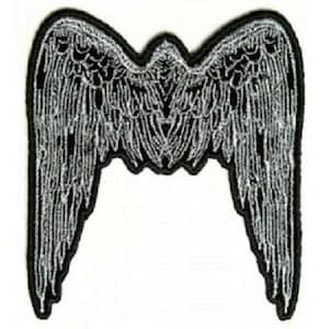 Small GREY ANGEL WINGS 2.75&quot; x 3&quot; iron on patch (2610) (A51)