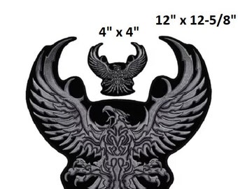 SILVER UPWING EAGLE 4" or 12.6" iron on Back patch (3291)