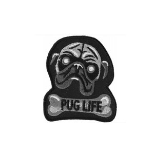 PUG LIFE 3&quot; x 2.25&quot; iron on patch (4344) Dog (D6)