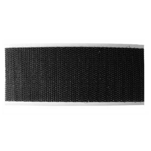 May include: Black hook and loop tape, also known as Velcro, with a white backing.