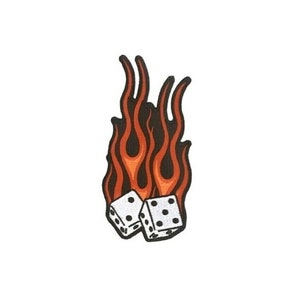 FLAMING DICE 5-7/8&quot; x 2-3/4&quot; iron on patch Biker (Y469) Biker (SS)