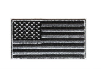 Small 3.5" x 1.9" BLACK and GRAY American Flag iron on patch (4952) (G9)