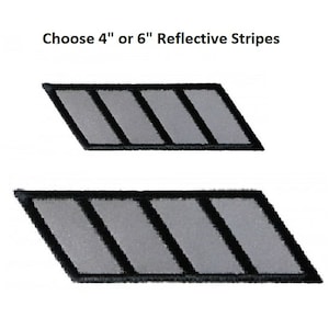 May include: Two reflective chevron stripes, one above the other, with black edging and a silver reflective surface. Choose 4" or 6" reflective stripes.
