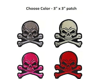 Skull & Crossbones 3" x 3" iron on patch Choose Color
