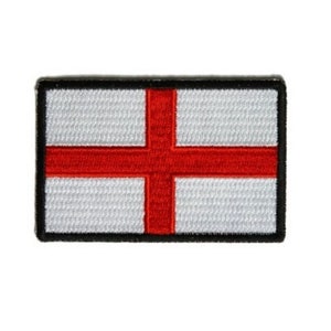 May include: A white embroidered patch with a red cross, representing the flag of England.